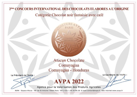 AVPA 2022 Bronze Medal Award - Atucún Chocolate Comayagua with Coffee