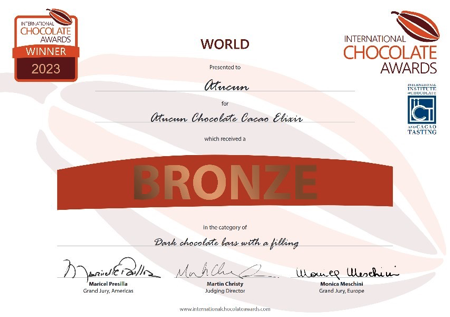 International Chocolate Awards 2023 World Bronze - Dark Chocolate Bars with Filling - Atucún Chocolate Cacao Ebano