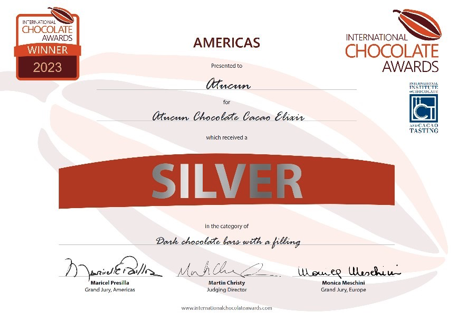 International Chocolate Awards 2023 Americas Silver - Dark Chocolate Bars with Filling - Atucún Chocolate Cacao Ebano
